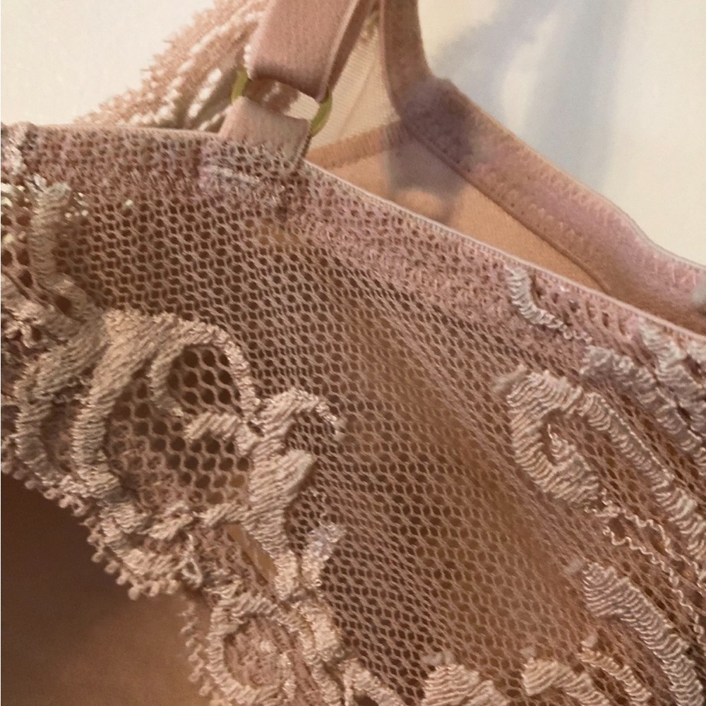 Lightly Lined LaceTrimmed Mesh Bra in Tan - Picture 3 of 6